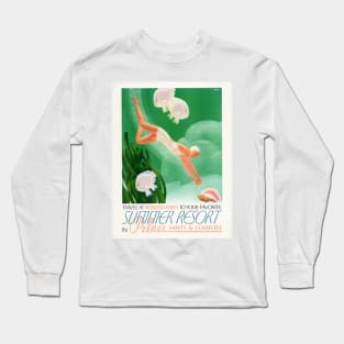 Summer Resort in Pullman Travel Holidays Art Deco Advertisement Vintage Long Sleeve T-Shirt